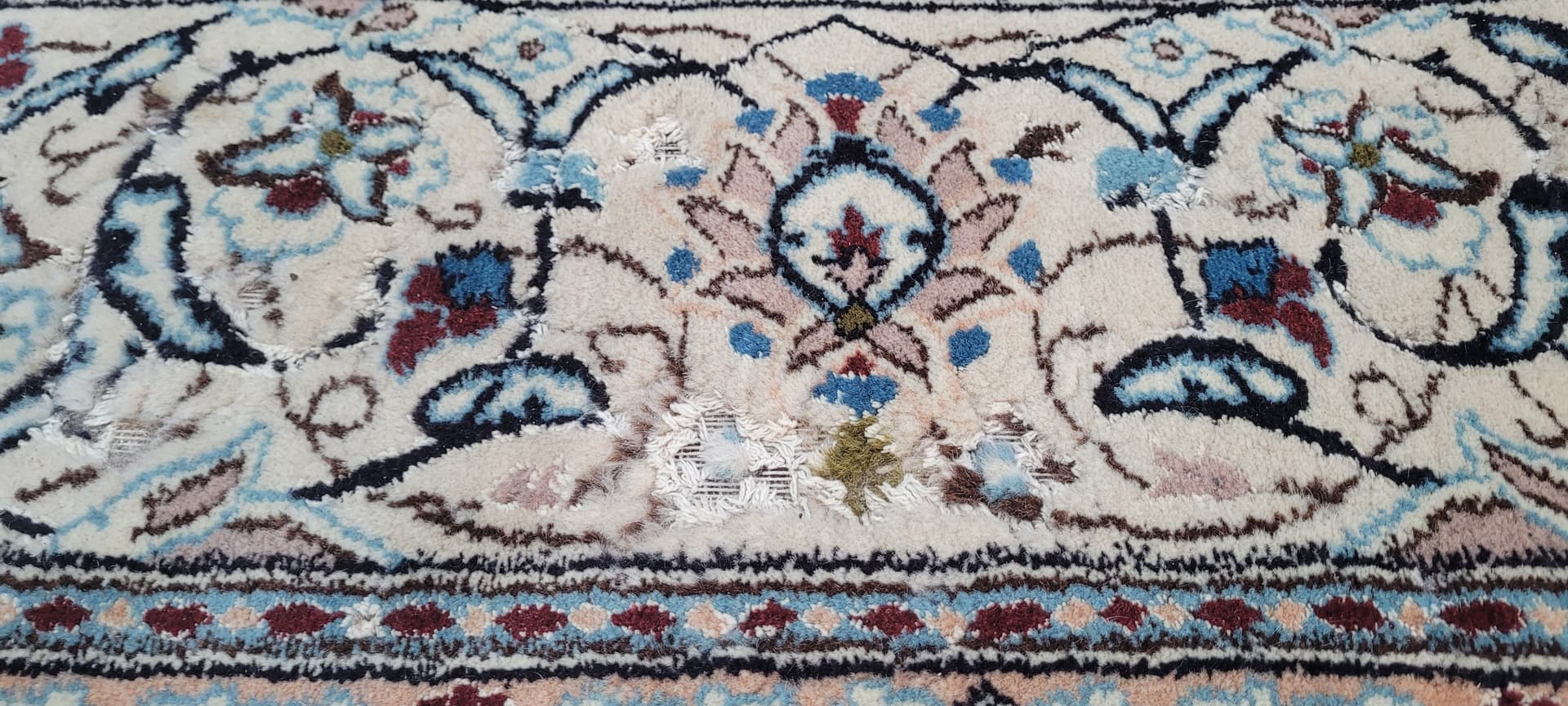 Rug Nain 300x430 cm, white blue, wool silk, Iran, 1970s. - 402012