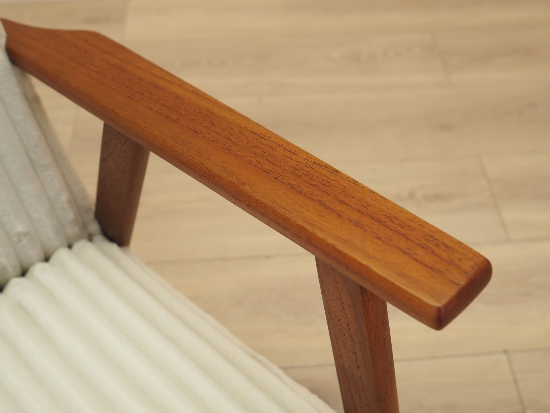 Lounge chair, brown teak, beige velvet, Denmark, 1960s. - 402117