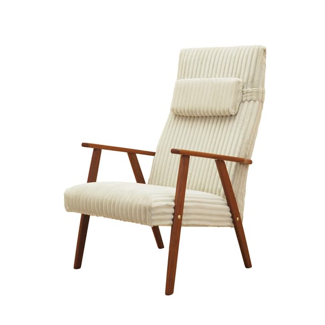 Lounge chair, brown teak, beige velvet, Denmark, 1960s. - DIMENSION