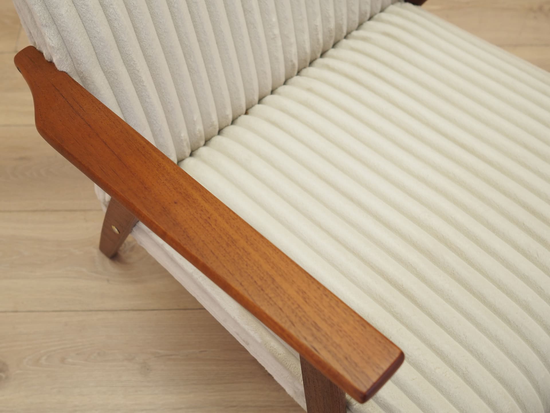 Lounge chair, brown teak, beige velvet, Denmark, 1960s. - 402118