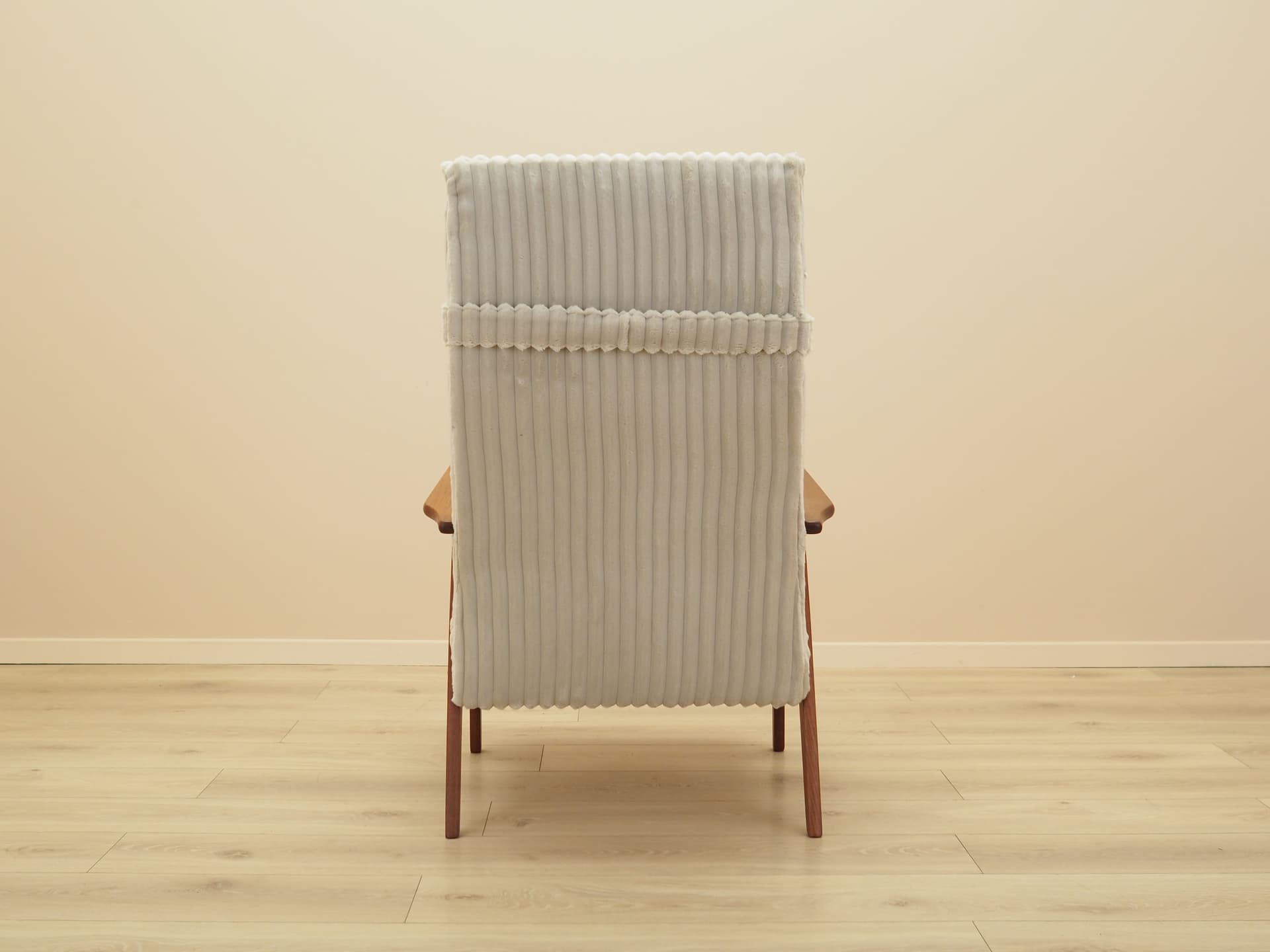 Lounge chair, brown teak, beige velvet, Denmark, 1960s. - 402112