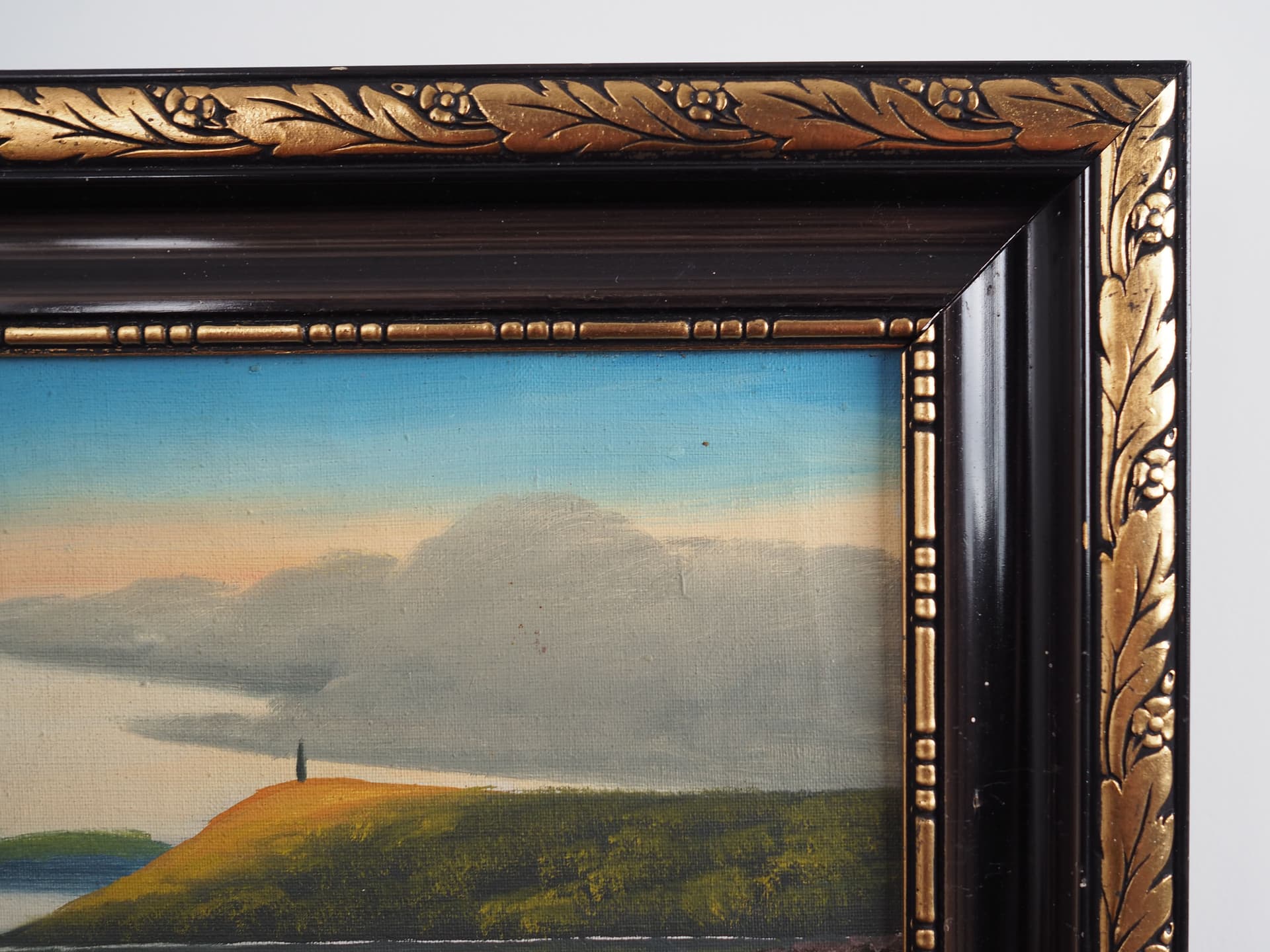 Obraz Pejzaż z pagórkami, oliwkowy, olej na płótnie, rama drewno, aut. V. Kier, Szwecja, lata 70. - 64761