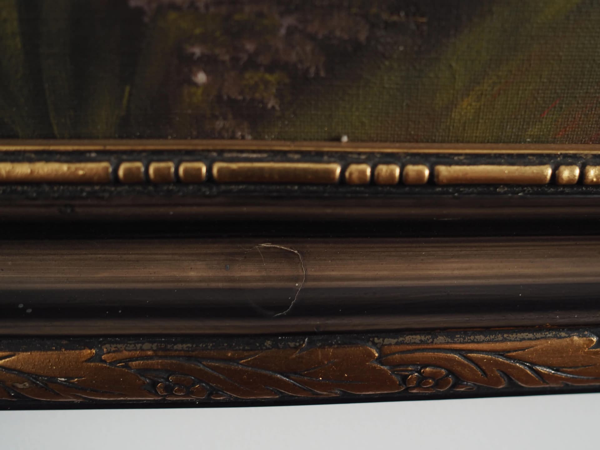 Obraz Pejzaż z pagórkami, oliwkowy, olej na płótnie, rama drewno, aut. V. Kier, Szwecja, lata 70. - 29591