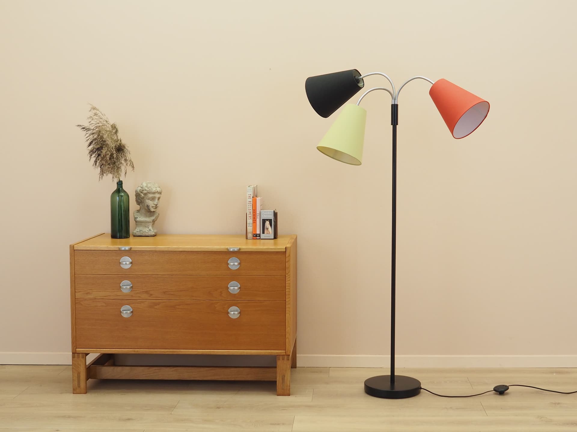 Lampa podłogowa, czarny kremowy czerwony, metal, Dania - 402272