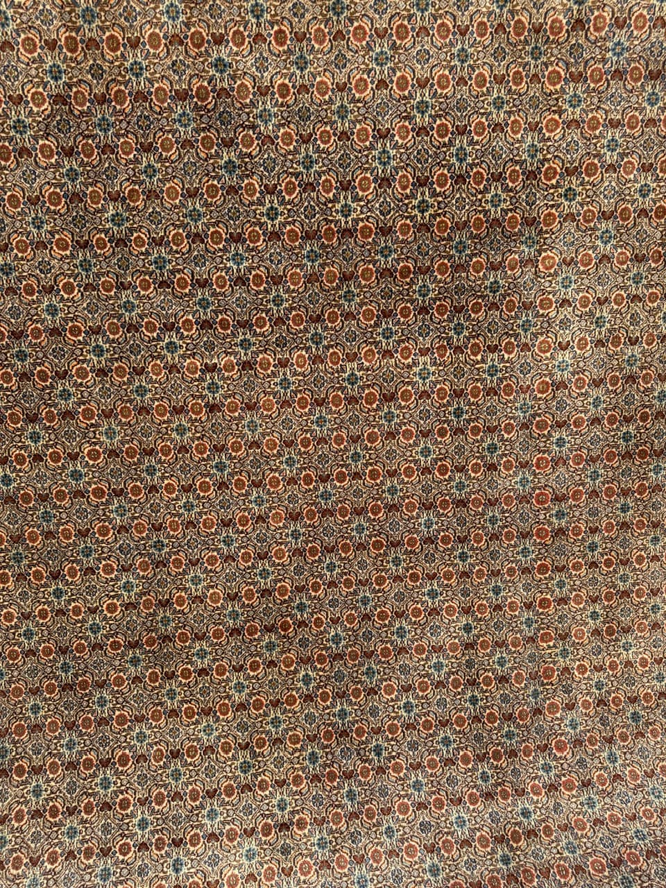 Rug Moud 350x250 cm, beige gold red blue white grey, cashmere wool silk, Iran - 402384