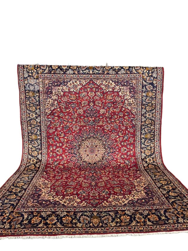 Rug Keshan 400x300 cm, red blue gold beige white, cashmere wool, Iran - DIMENSION