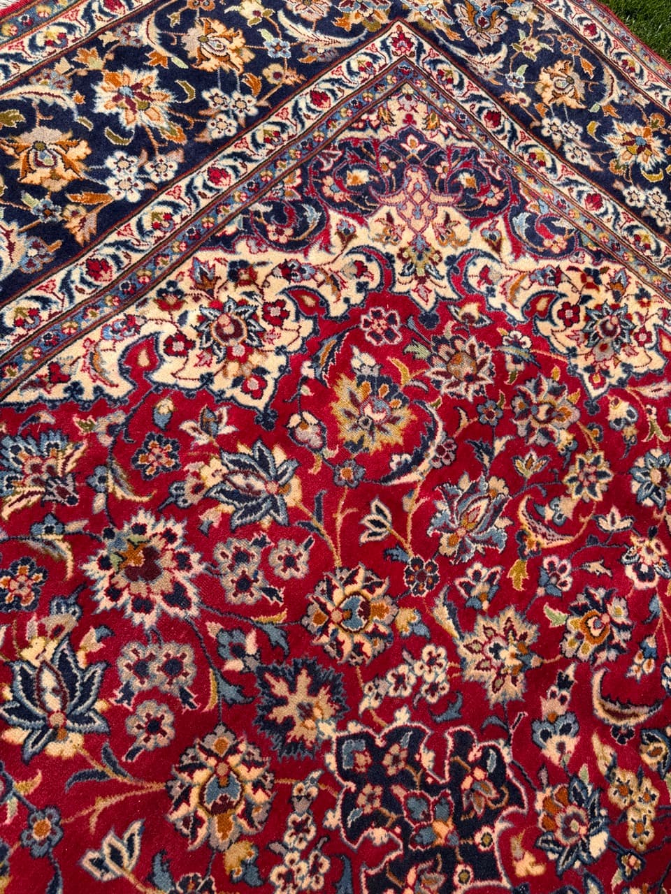 Rug Keshan 400x300 cm, red blue gold beige white, cashmere wool, Iran - 402400