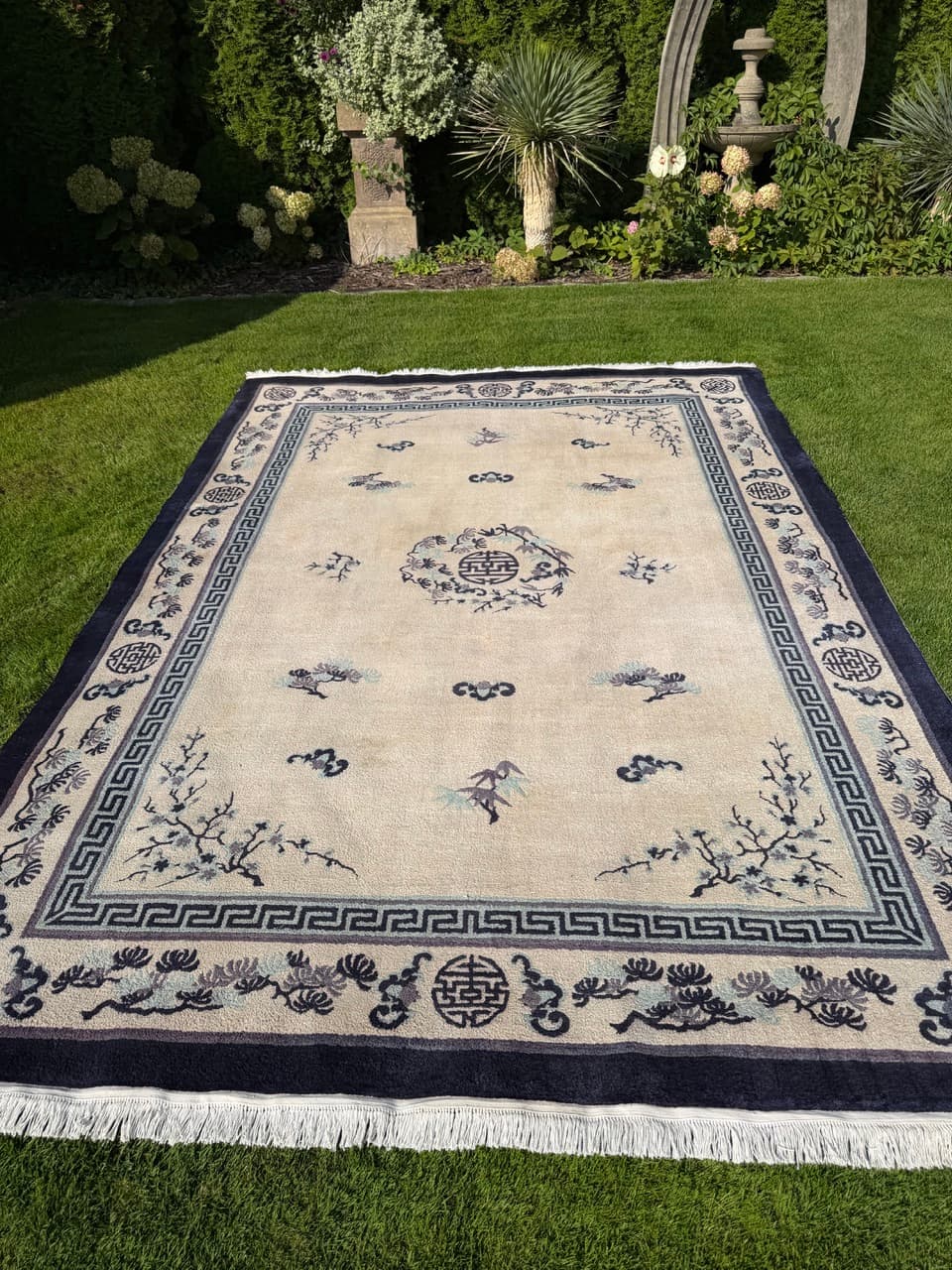 Rug Peking 330x220 cm, beige silk, blue cotton, China - 402411