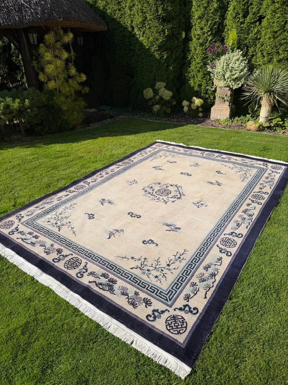 Rug Peking 330x220 cm, beige silk, blue cotton, China - 402410