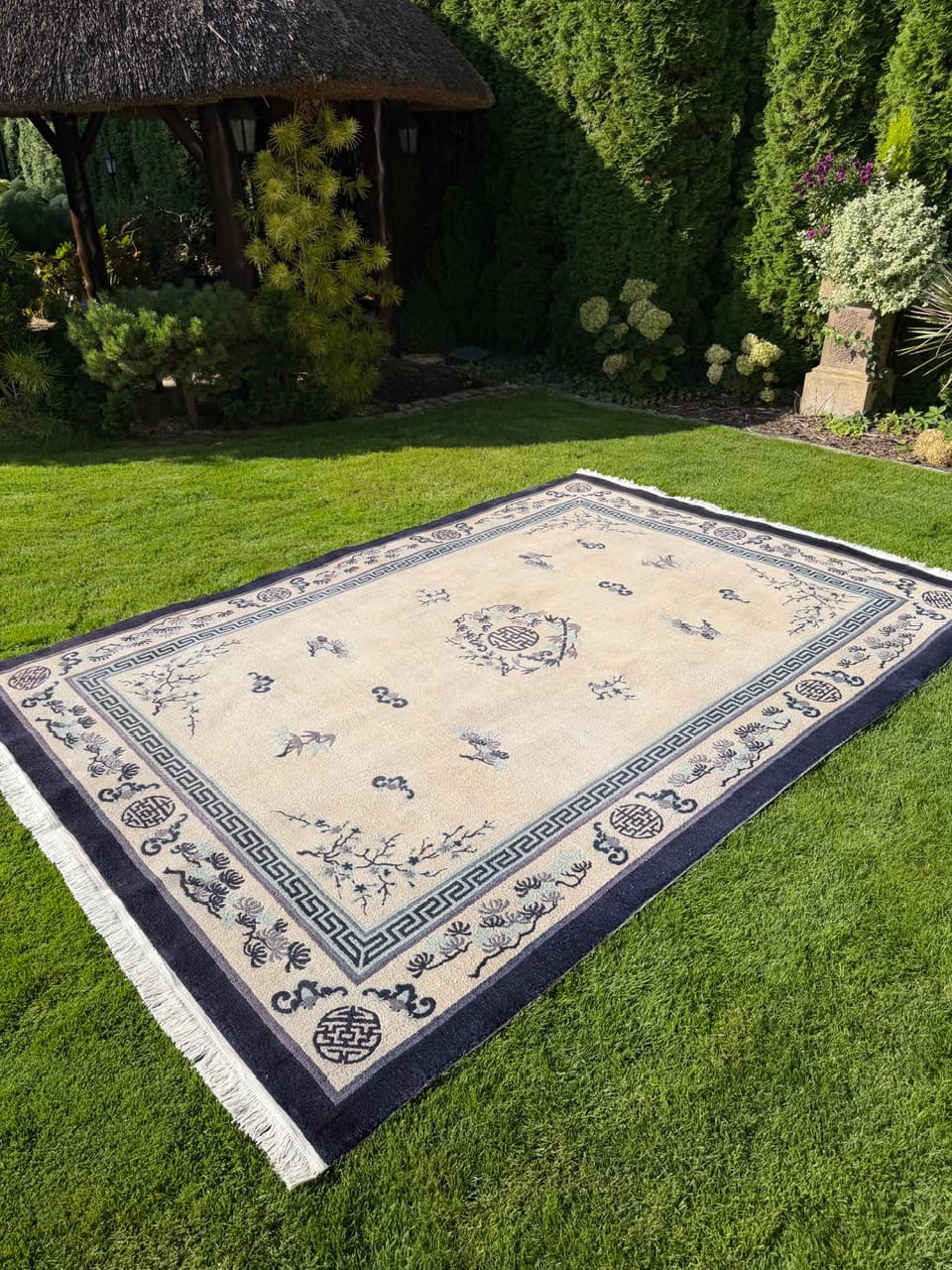Rug Peking 330x220 cm, beige silk, blue cotton, China - 402415