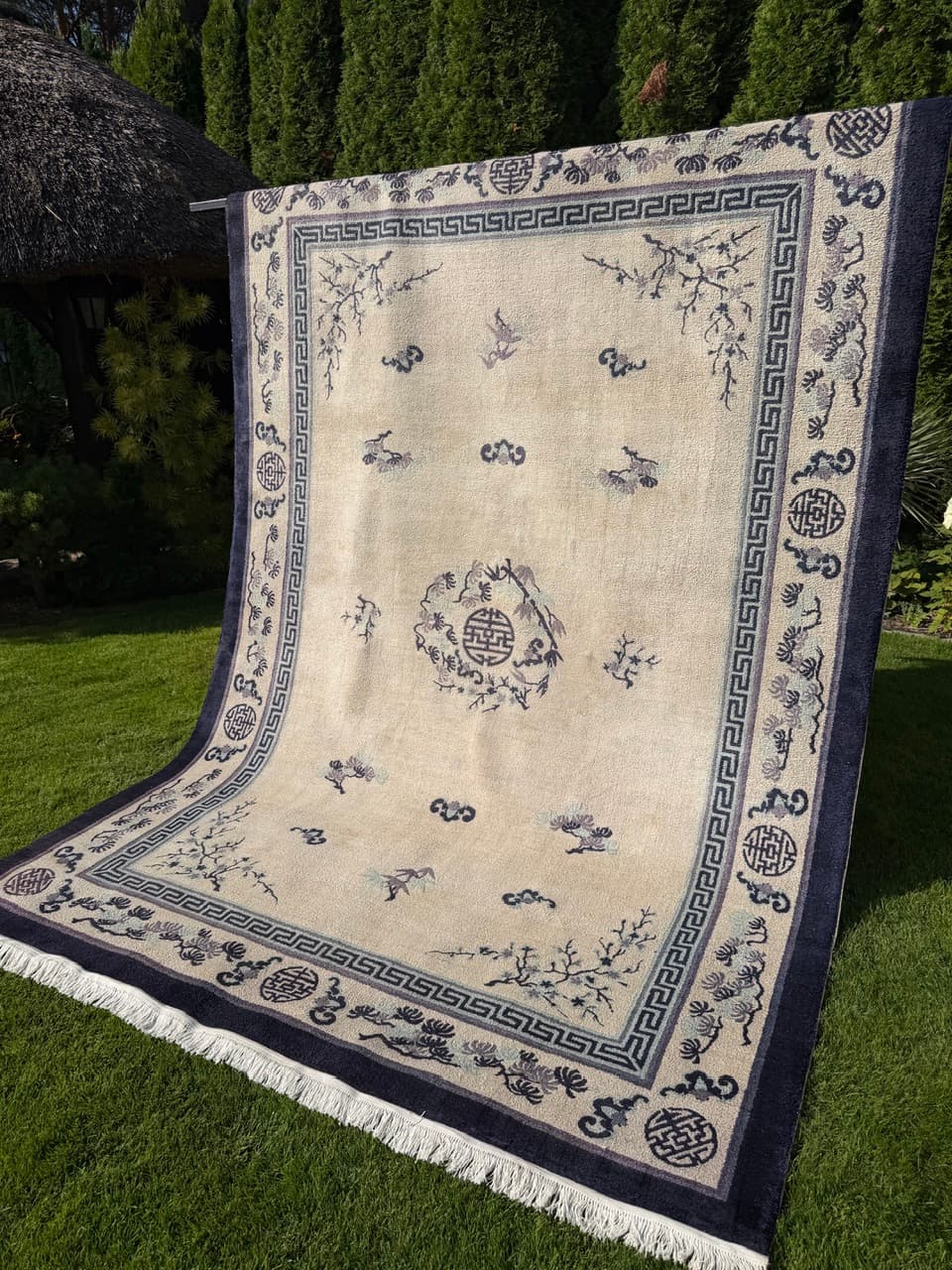 Rug Peking 330x220 cm, beige silk, blue cotton, China - 402402