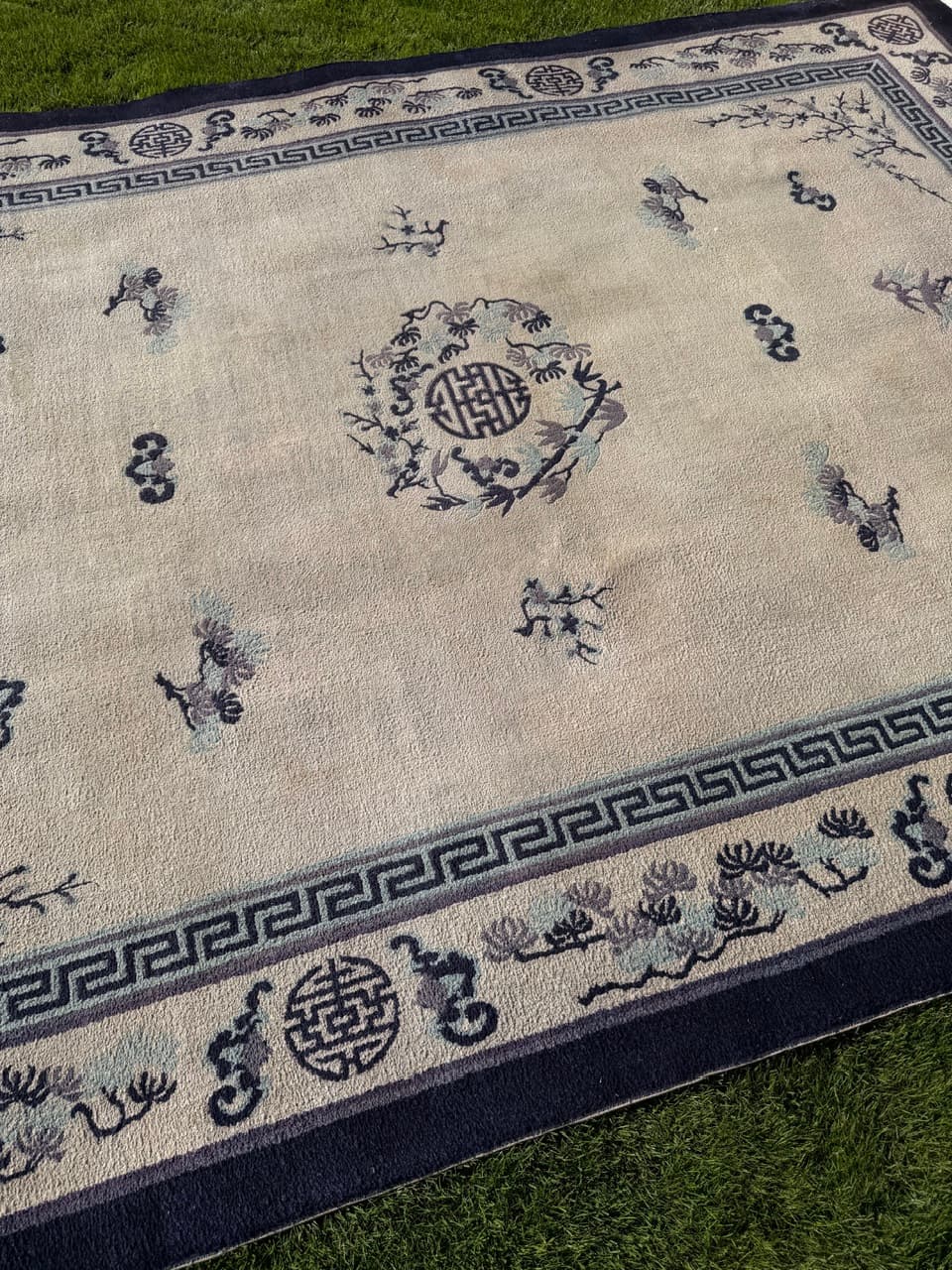 Rug Peking 330x220 cm, beige silk, blue cotton, China - 402413