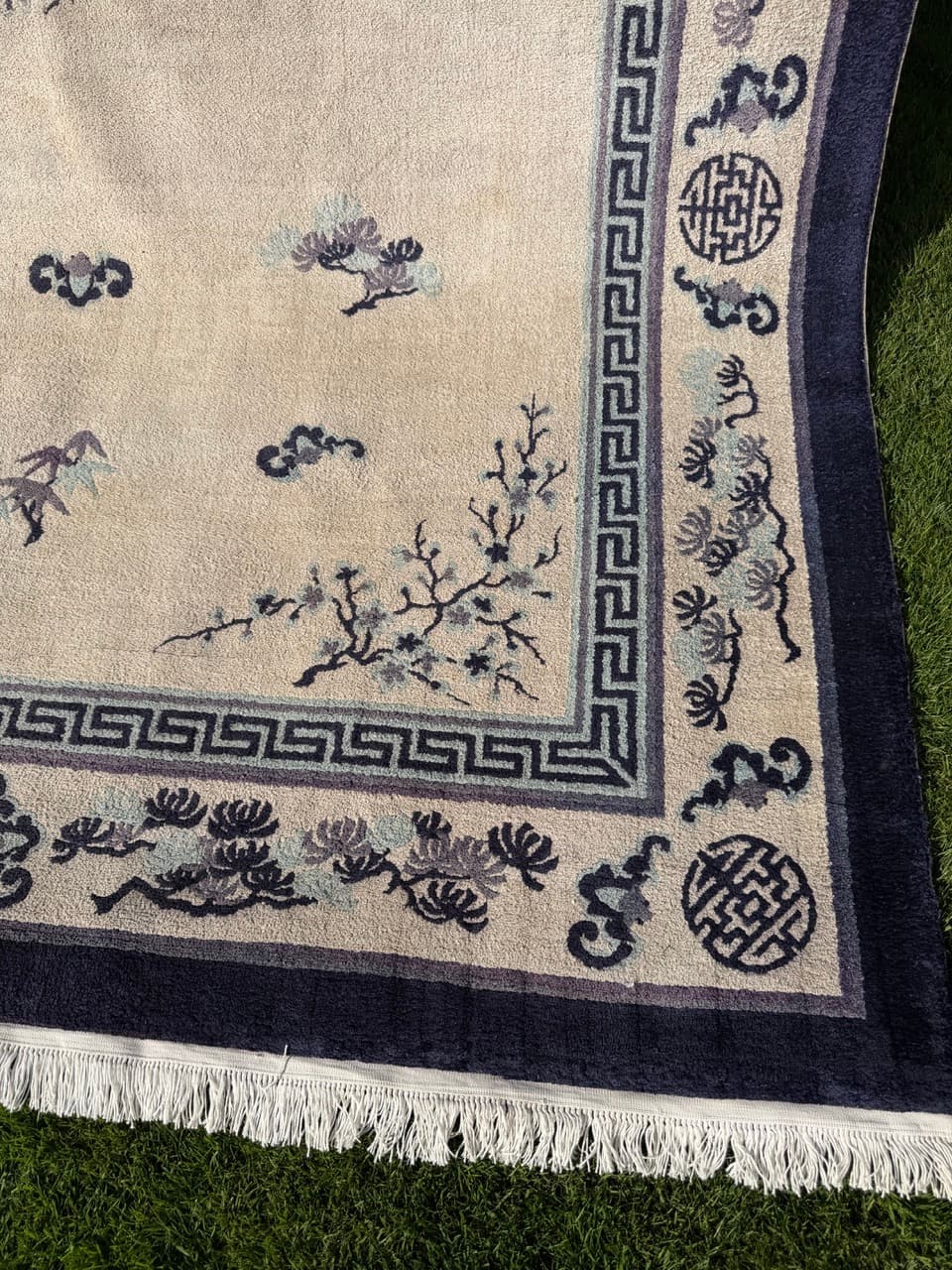 Rug Peking 330x220 cm, beige silk, blue cotton, China - 402404