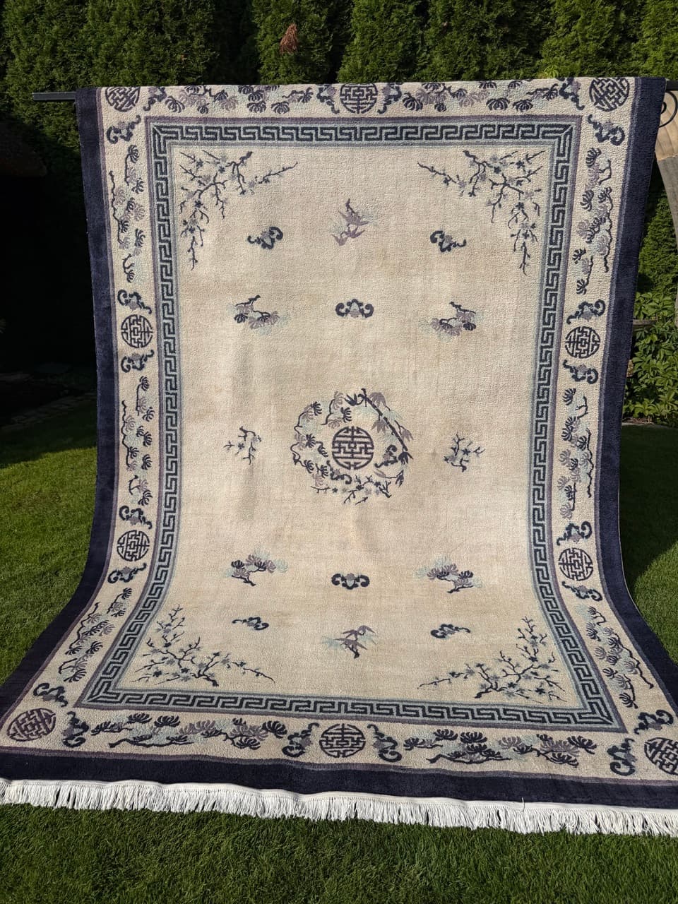 Rug Peking 330x220 cm, beige silk, blue cotton, China - 402401