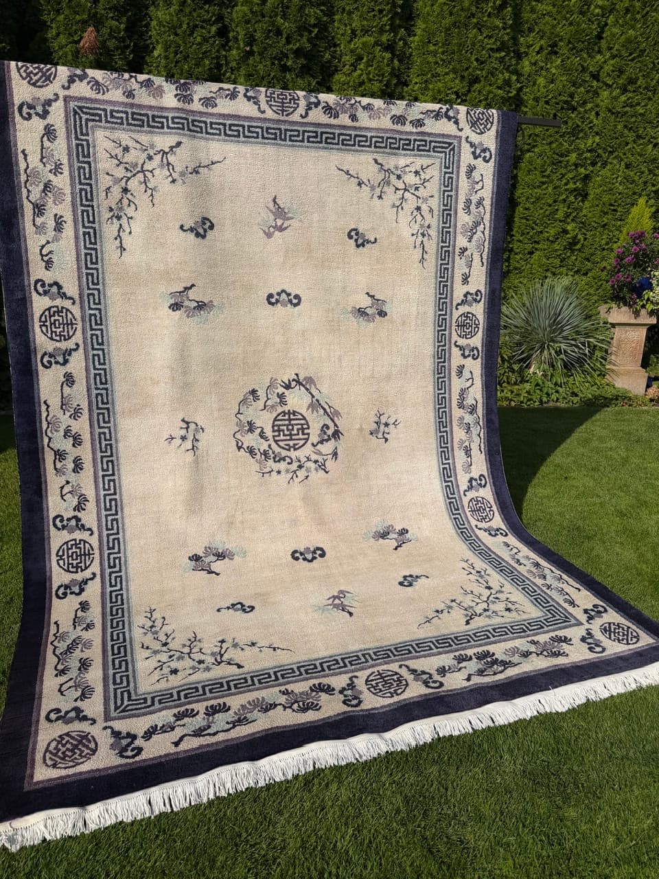 Rug Peking 330x220 cm, beige silk, blue cotton, China - 402403