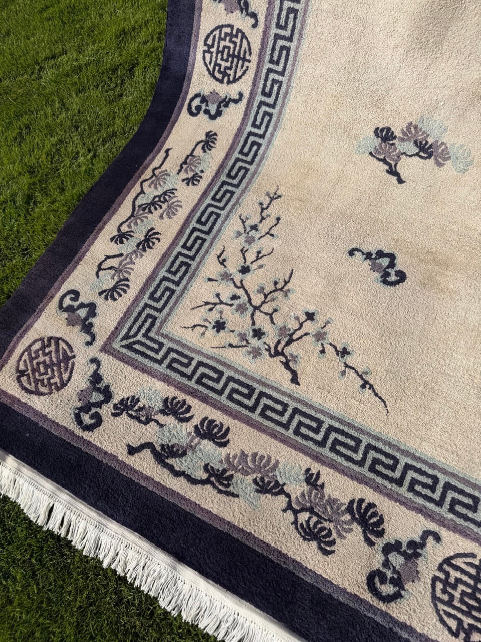 Rug Peking 330x220 cm, beige silk, blue cotton, China - 402406