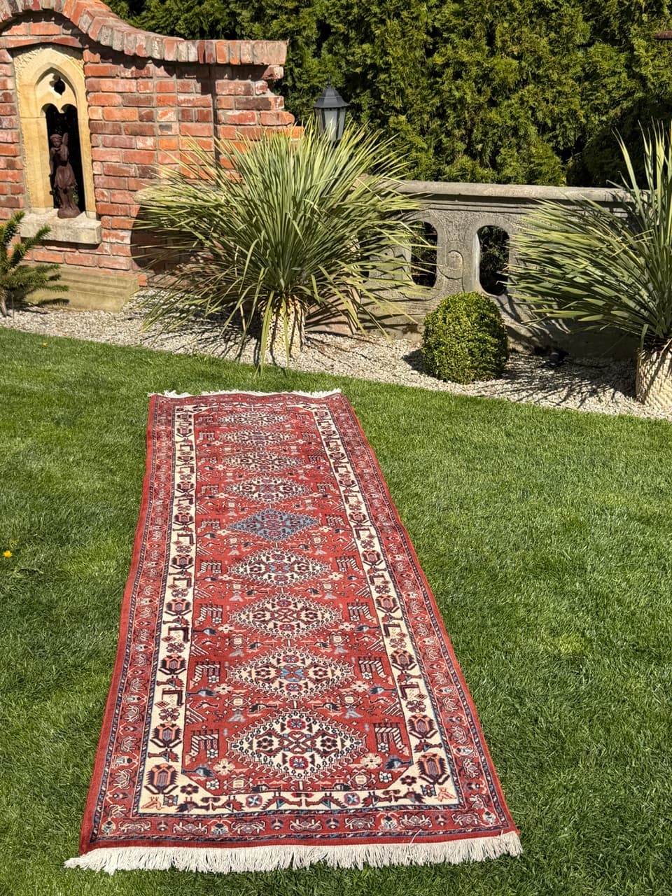 Runner Hamadan Kazak 335x88 cm, red cream blue brown, wool, Iran - 402417