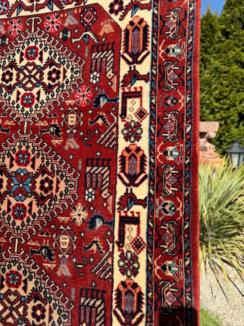 Runner Hamadan Kazak 335x88 cm, red cream blue brown, wool, Iran - 402427