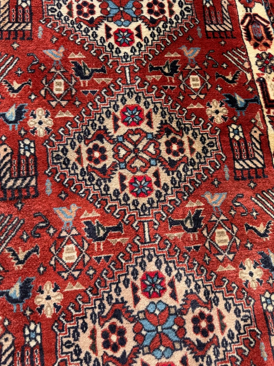 Runner Hamadan Kazak 335x88 cm, red cream blue brown, wool, Iran - 402420