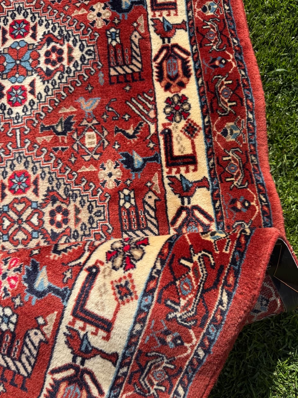 Runner Hamadan Kazak 335x88 cm, red cream blue brown, wool, Iran - 402423
