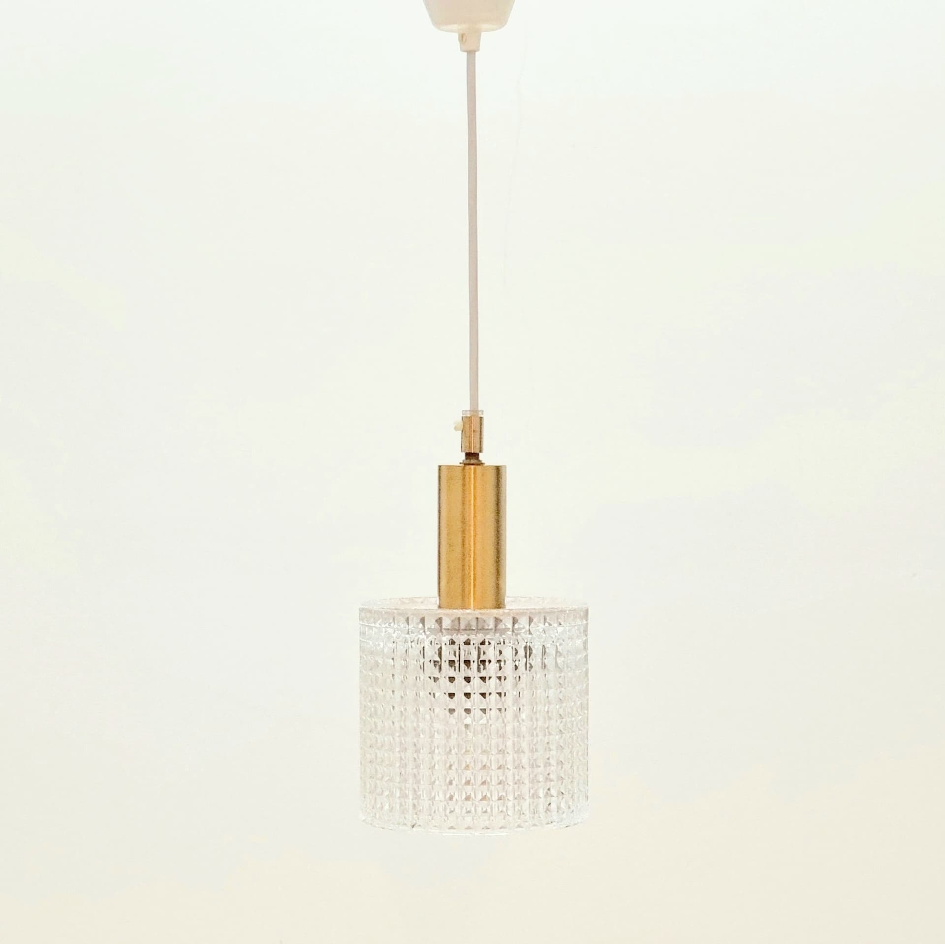 Ceiling lamp, transparent crystal, golden brass, by C. Fagerlund, Orrefors, Sweden, 1960s. - 402528