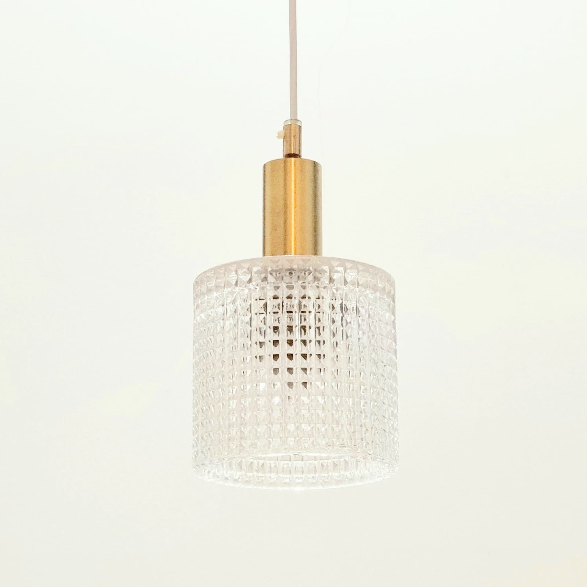 Ceiling lamp, transparent crystal, golden brass, by C. Fagerlund, Orrefors, Sweden, 1960s. - 402527