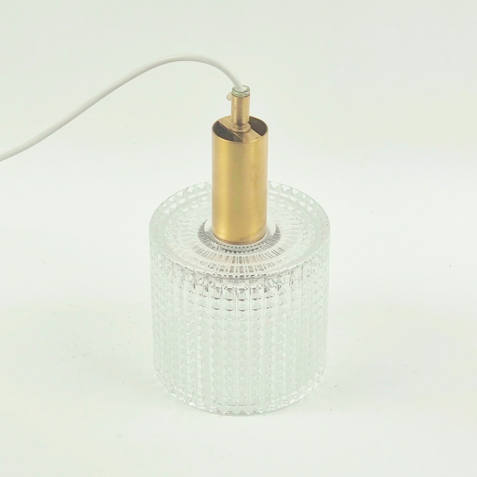 Ceiling lamp, transparent crystal, golden brass, by C. Fagerlund, Orrefors, Sweden, 1960s. - 402532