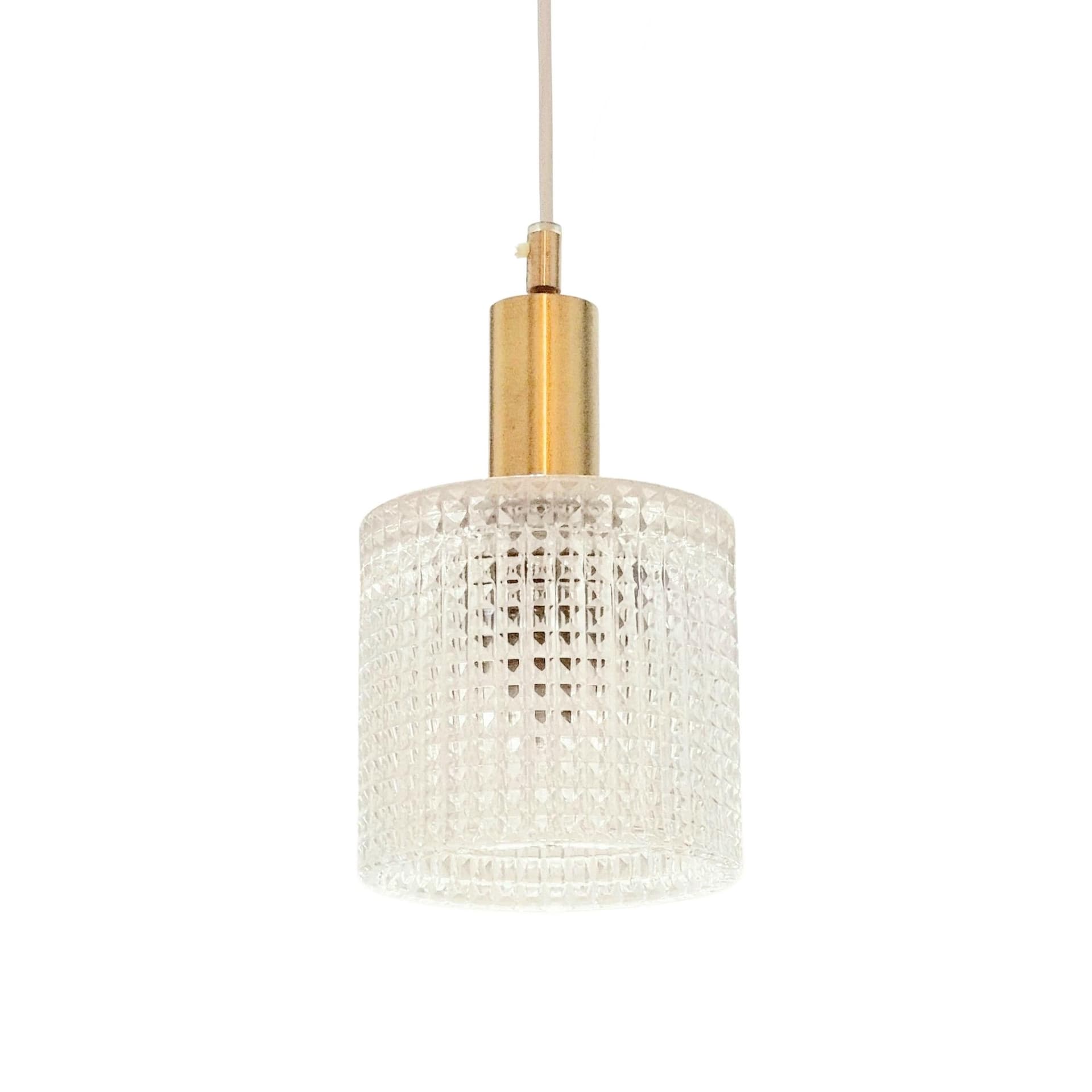 Ceiling lamp, transparent crystal, golden brass, by C. Fagerlund, Orrefors, Sweden, 1960s.