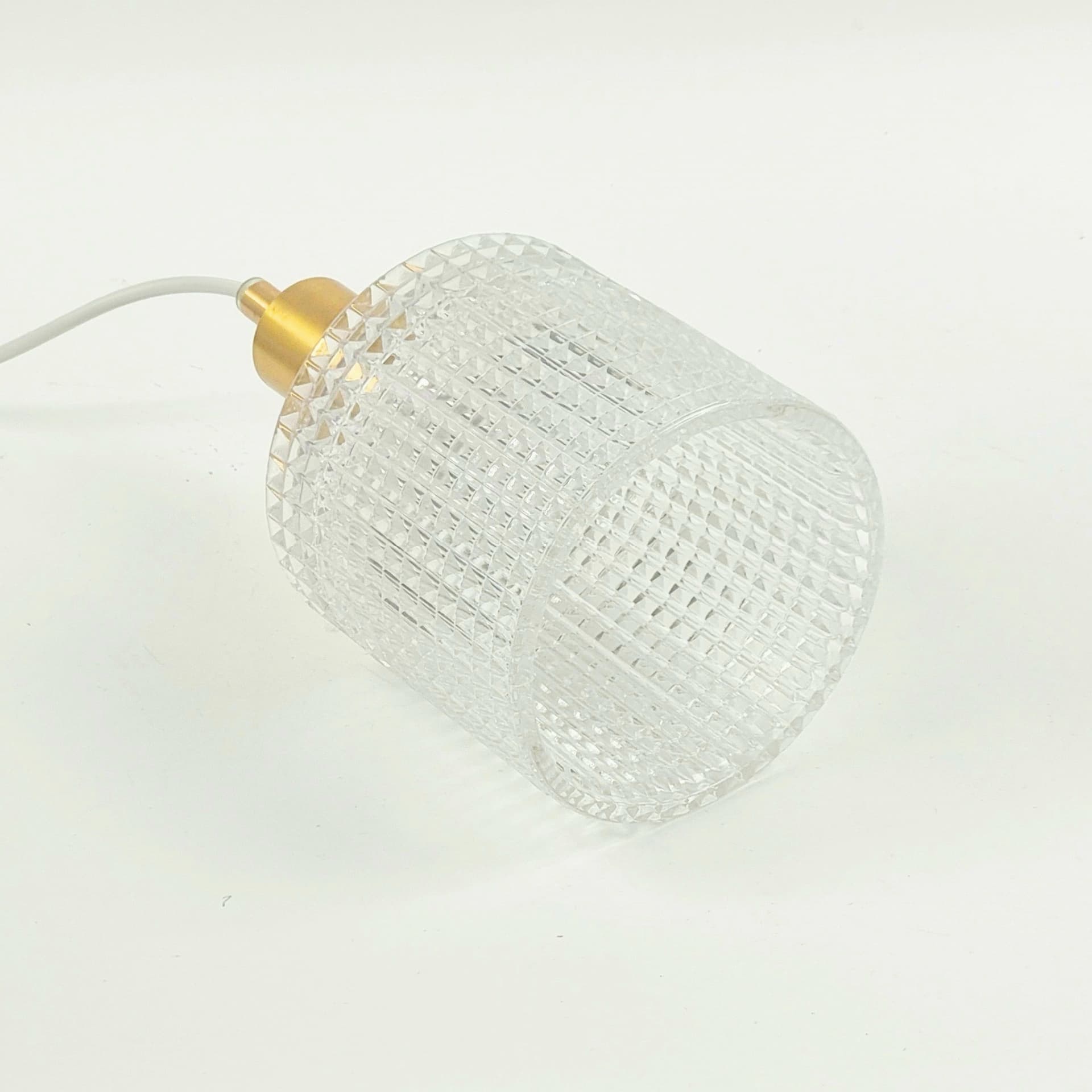 Ceiling lamp, transparent crystal, golden brass, by C. Fagerlund, Orrefors, Sweden, 1960s. - 402533