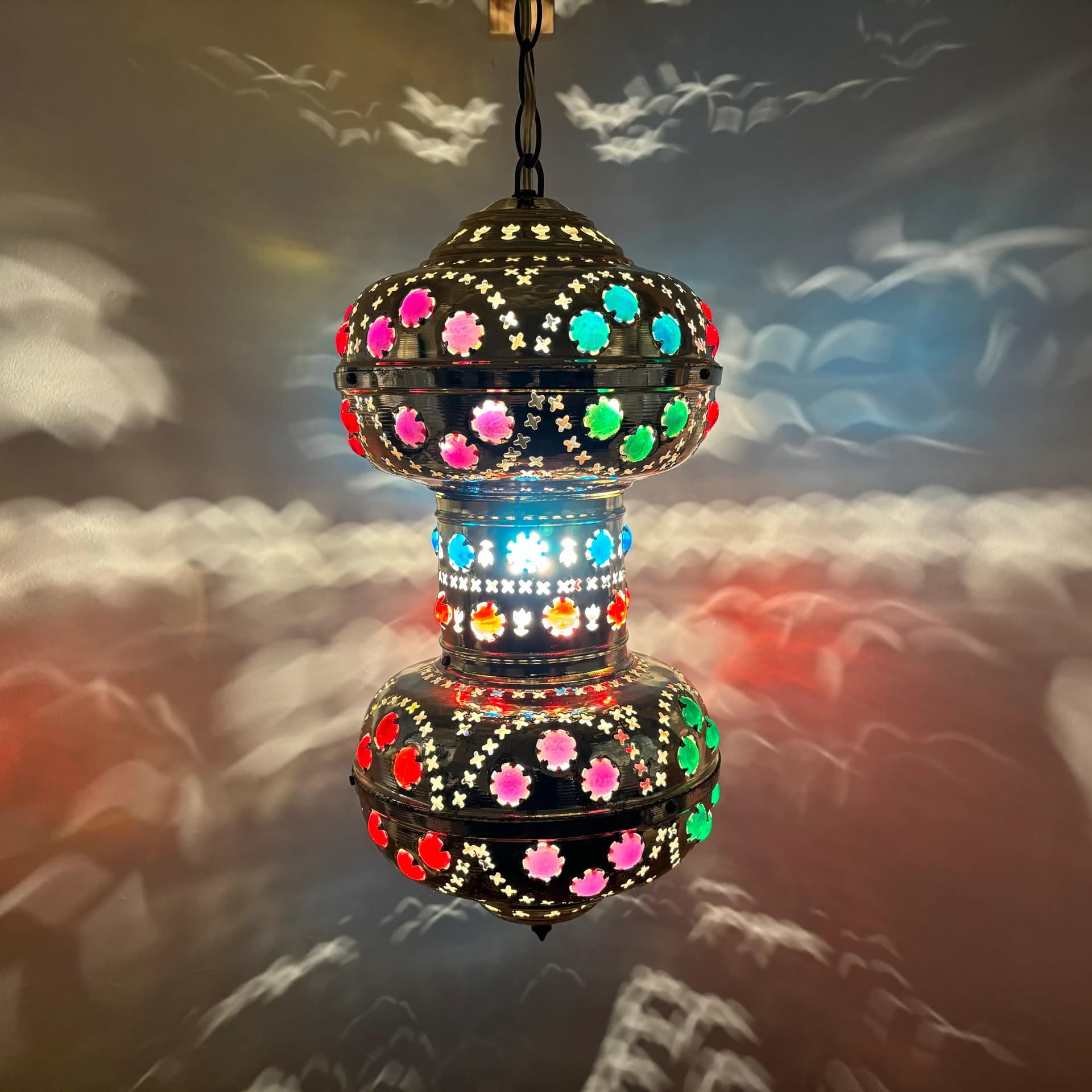 Pendant lamp, multicolor, metal, plastic, Morocco, 1970s. - 29388
