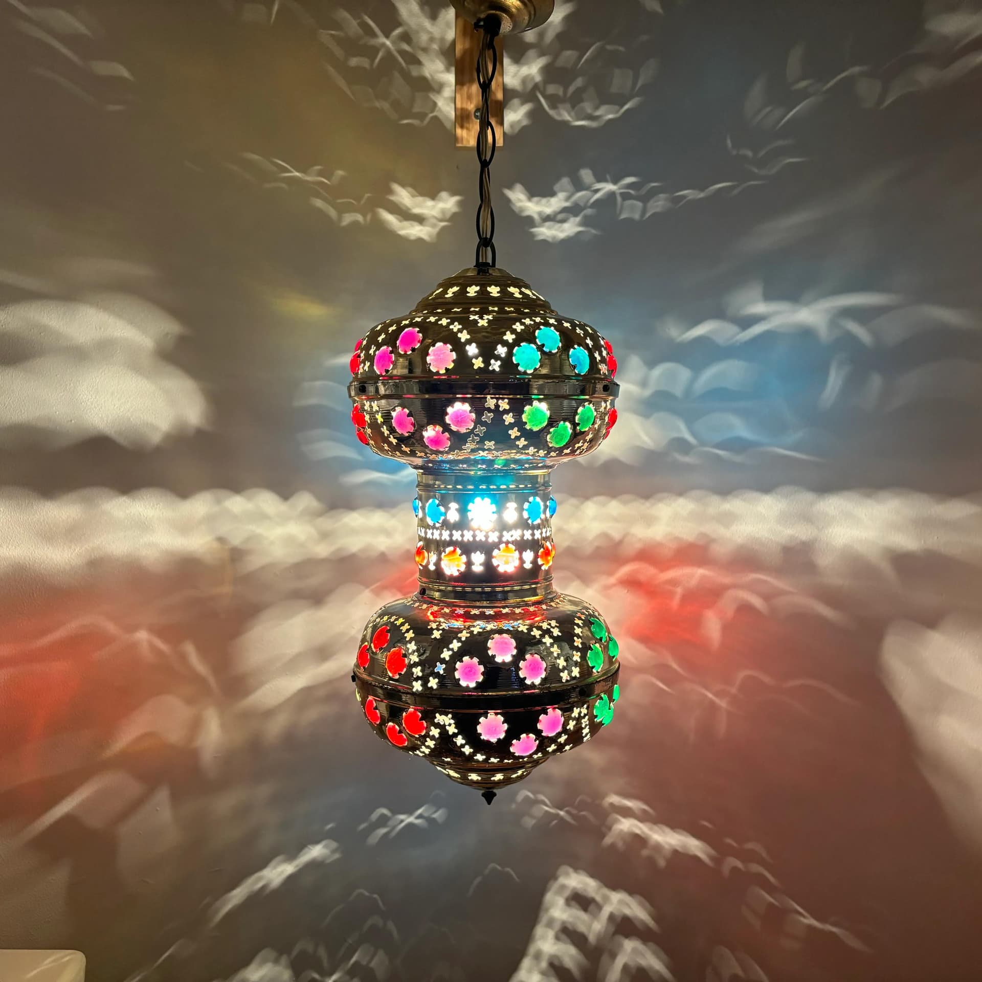 Pendant lamp, multicolor, metal, plastic, Morocco, 1970s. - 29386