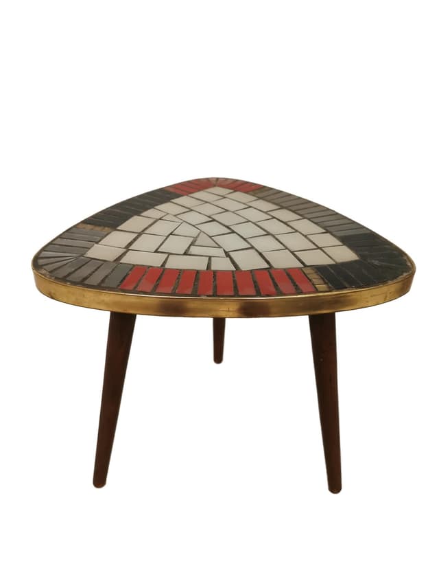 Plant Stand Łezka, mosaic white black red, brass gold, wood brown, 1960s. - DIMENSION