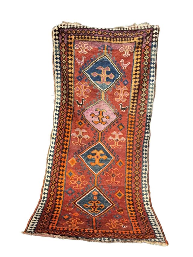 Rug Shiraz 210x100 cm, red blue yellow, wool, Iran, 1940s. - DIMENSION