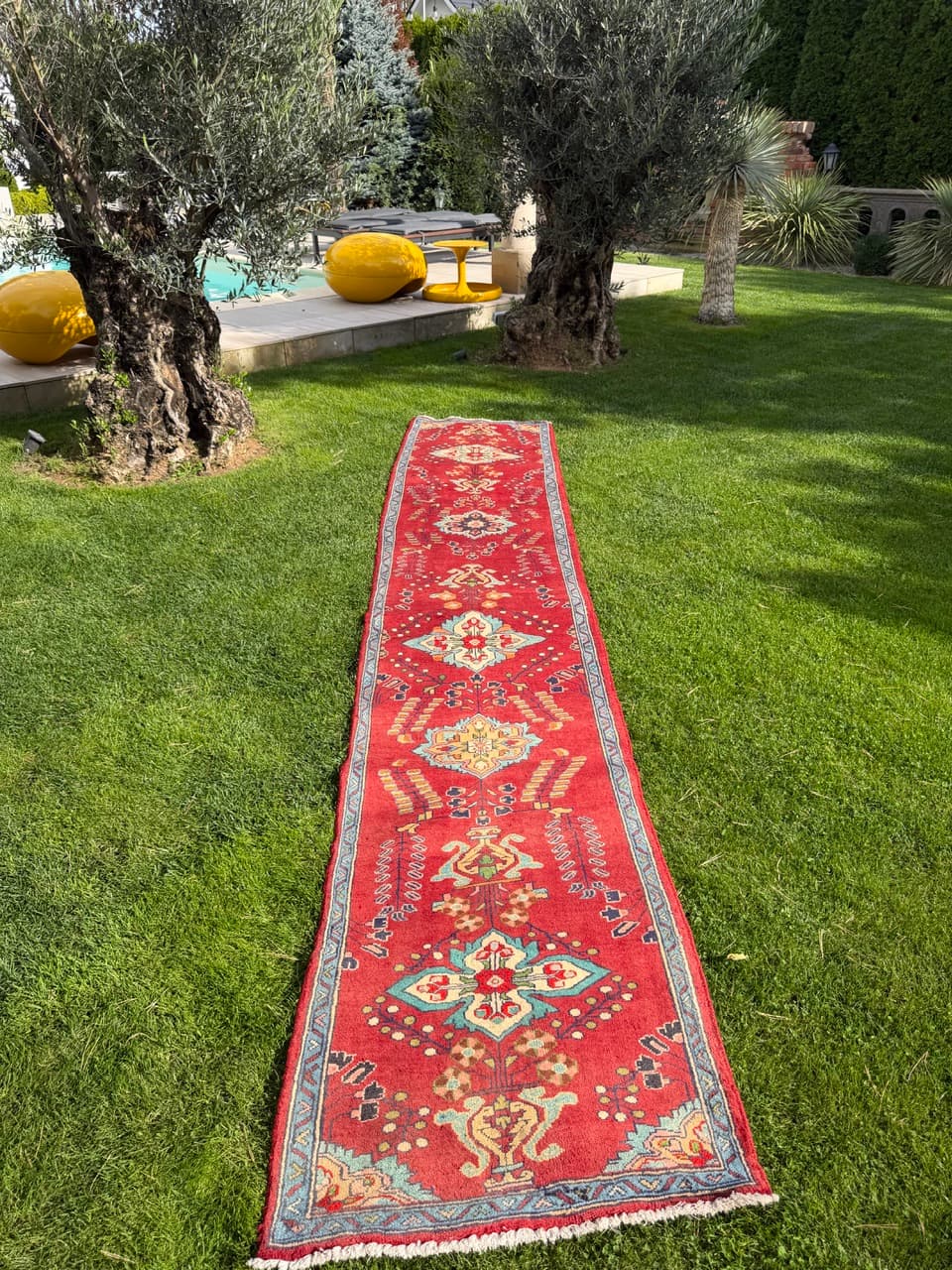 Runner Keshan 440x84 cm, red, wool, Iran - 402578