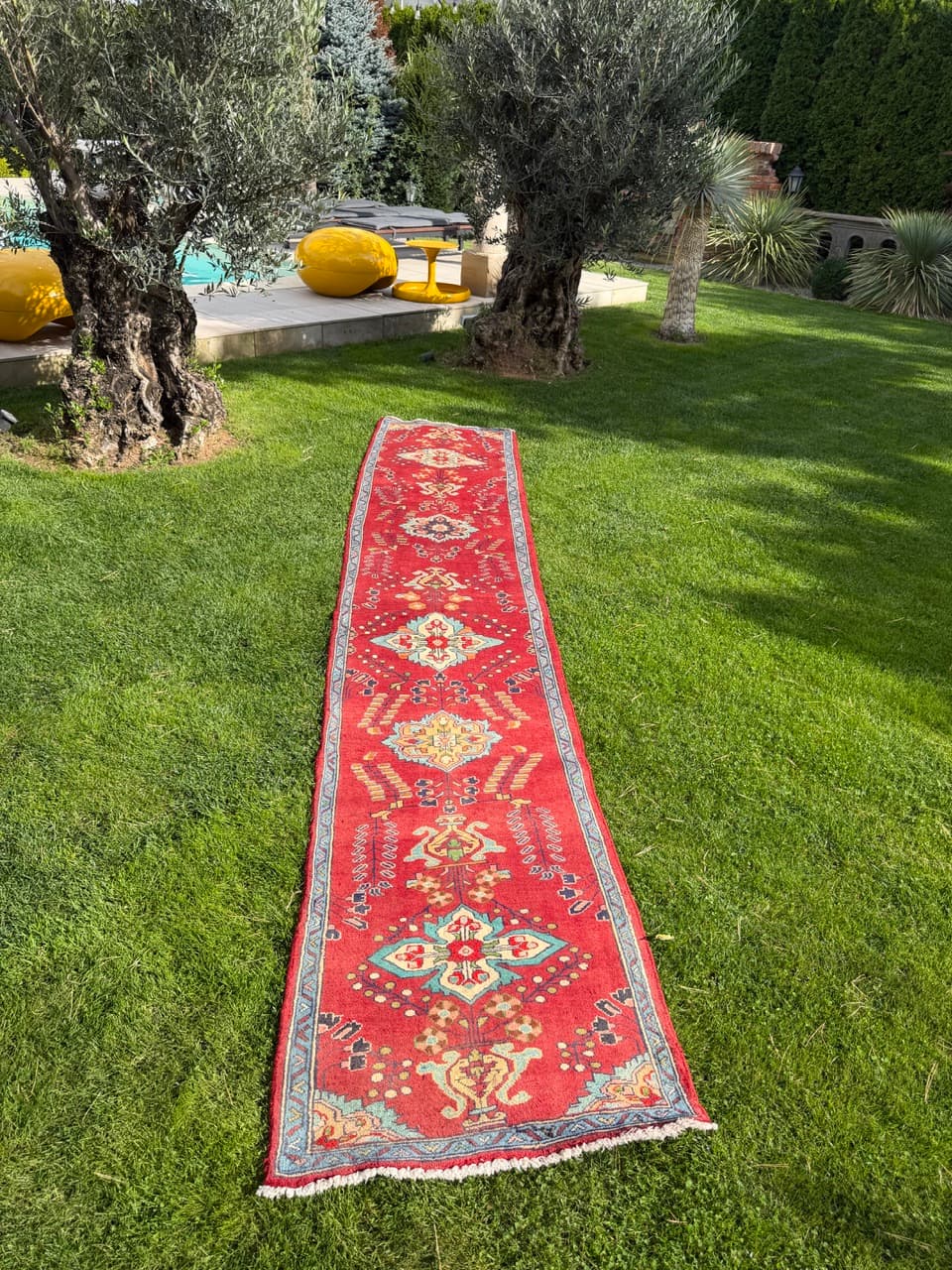 Runner Keshan 440x84 cm, red, wool, Iran - 402574