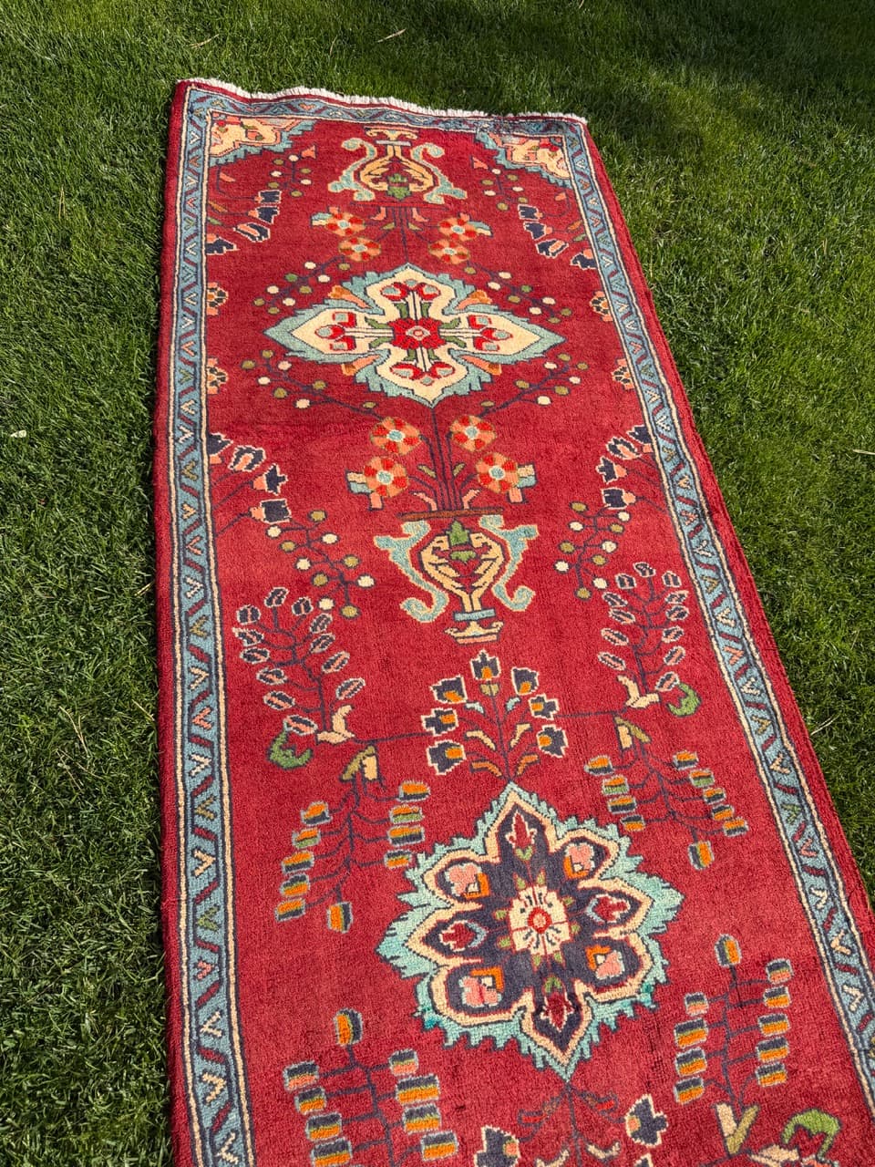 Runner Keshan 440x84 cm, red, wool, Iran - 402576