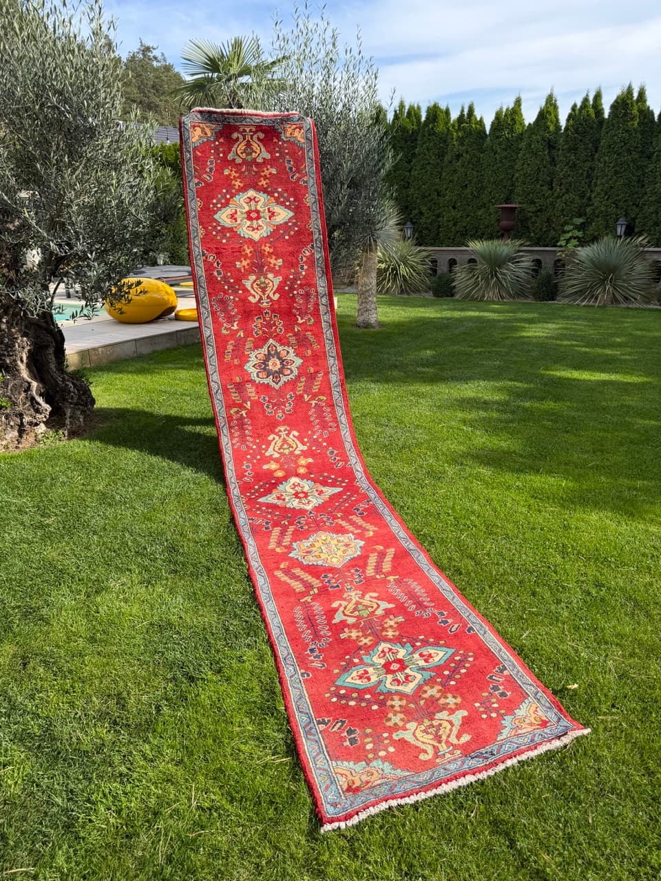 Runner Keshan 440x84 cm, red, wool, Iran - 402581