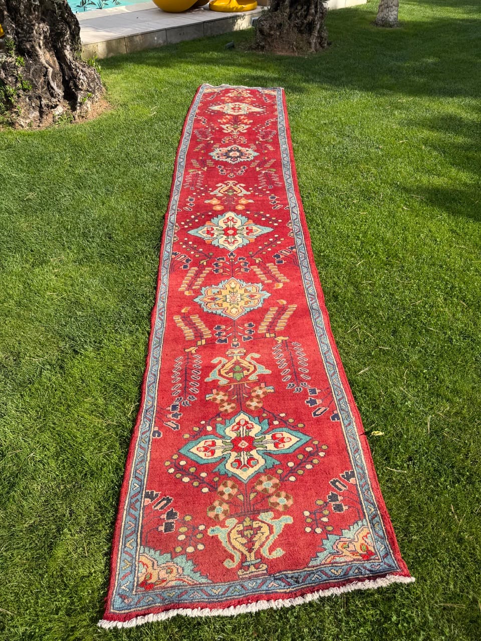 Runner Keshan 440x84 cm, red, wool, Iran - 402575