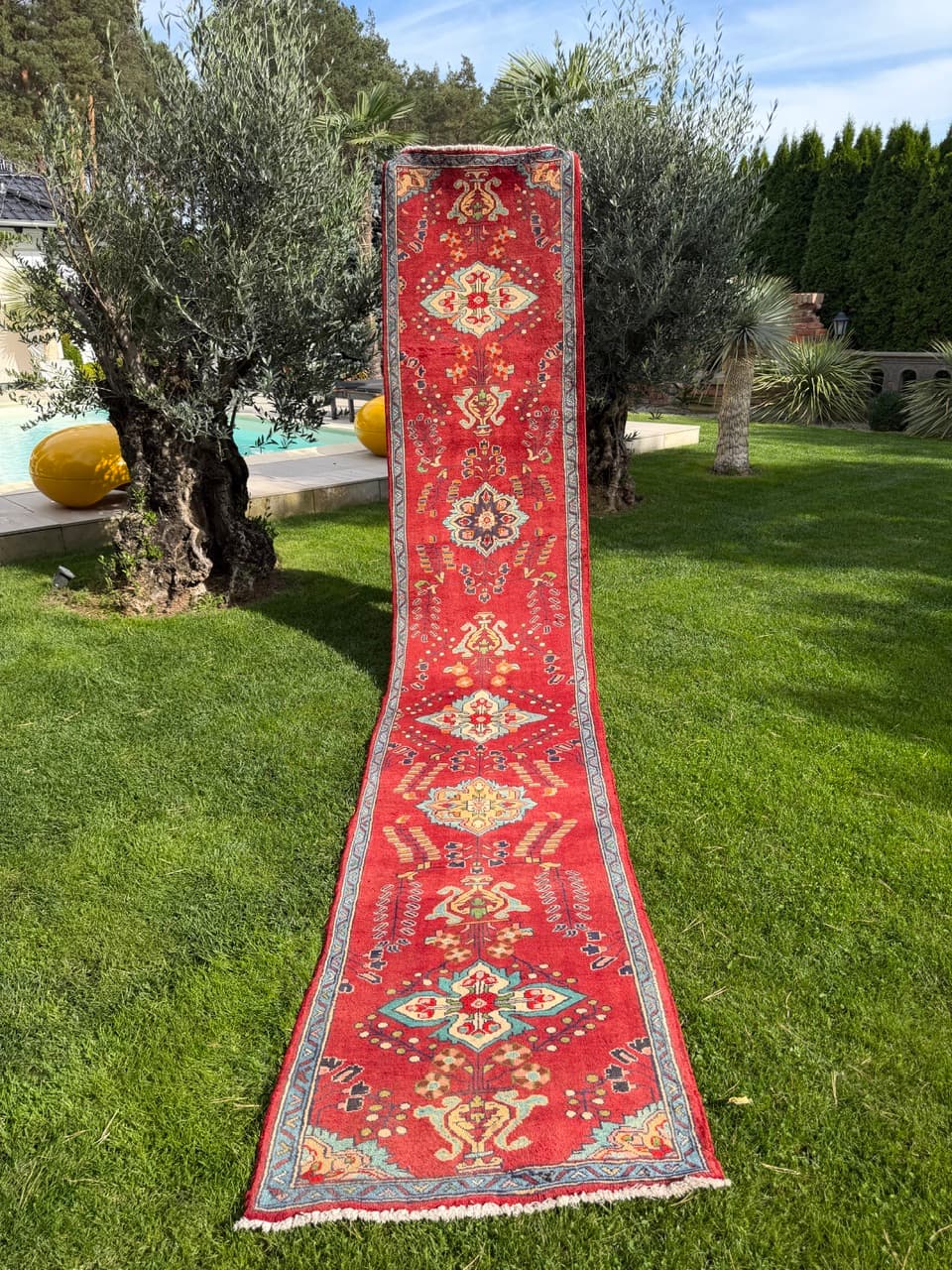 Runner Keshan 440x84 cm, red, wool, Iran - 402579