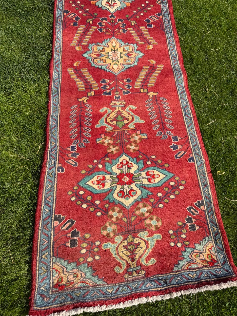 Runner Keshan 440x84 cm, red, wool, Iran - 402573