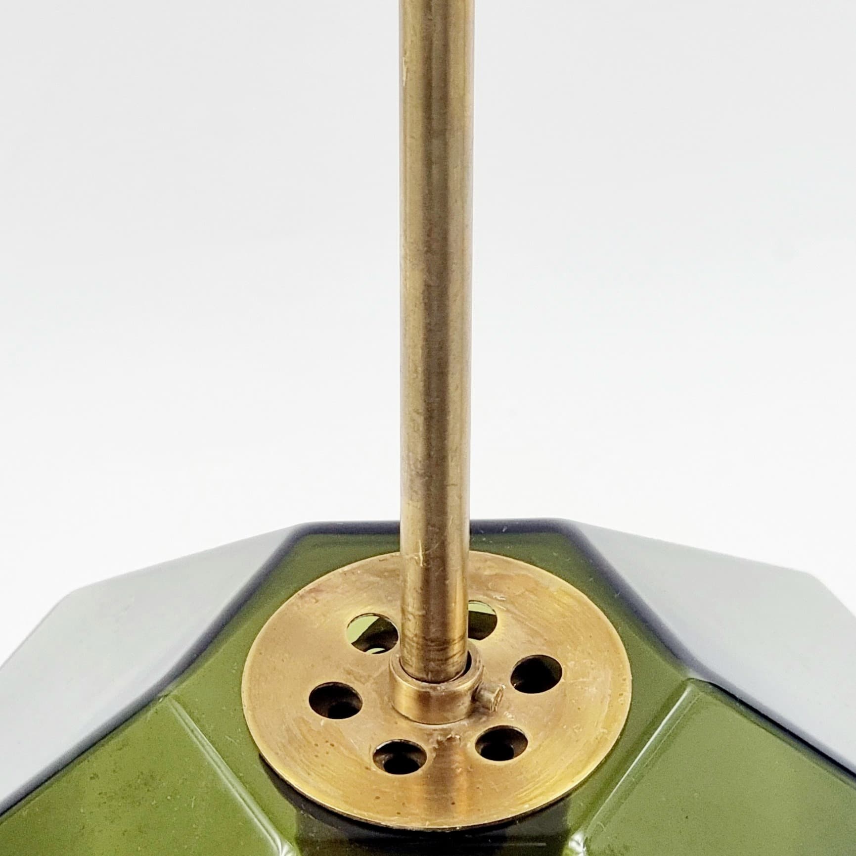 Ceiling lamp, green glass, brass, by C. Fagerlund, Orrefors, Sweden, 1960s. - 402651