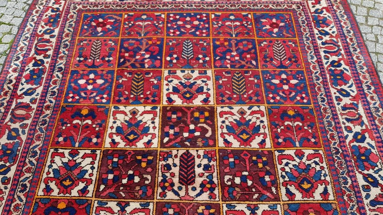 Dywan Bakhtiari 300x210 cm, czerwony niebieski biały żółty zielony, wełna bawełna, Iran, lata 70. - 402684