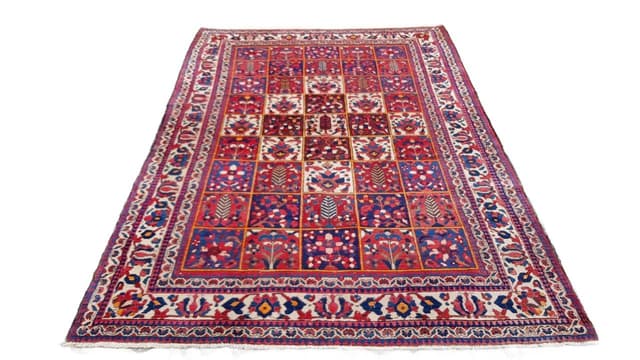 Dywan Bakhtiari 300x210 cm, czerwony niebieski biały żółty zielony, wełna bawełna, Iran, lata 70. - WYMIARY