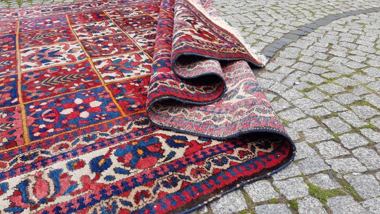 Dywan Bakhtiari 300x210 cm, czerwony niebieski biały żółty zielony, wełna bawełna, Iran, lata 70. - 402691
