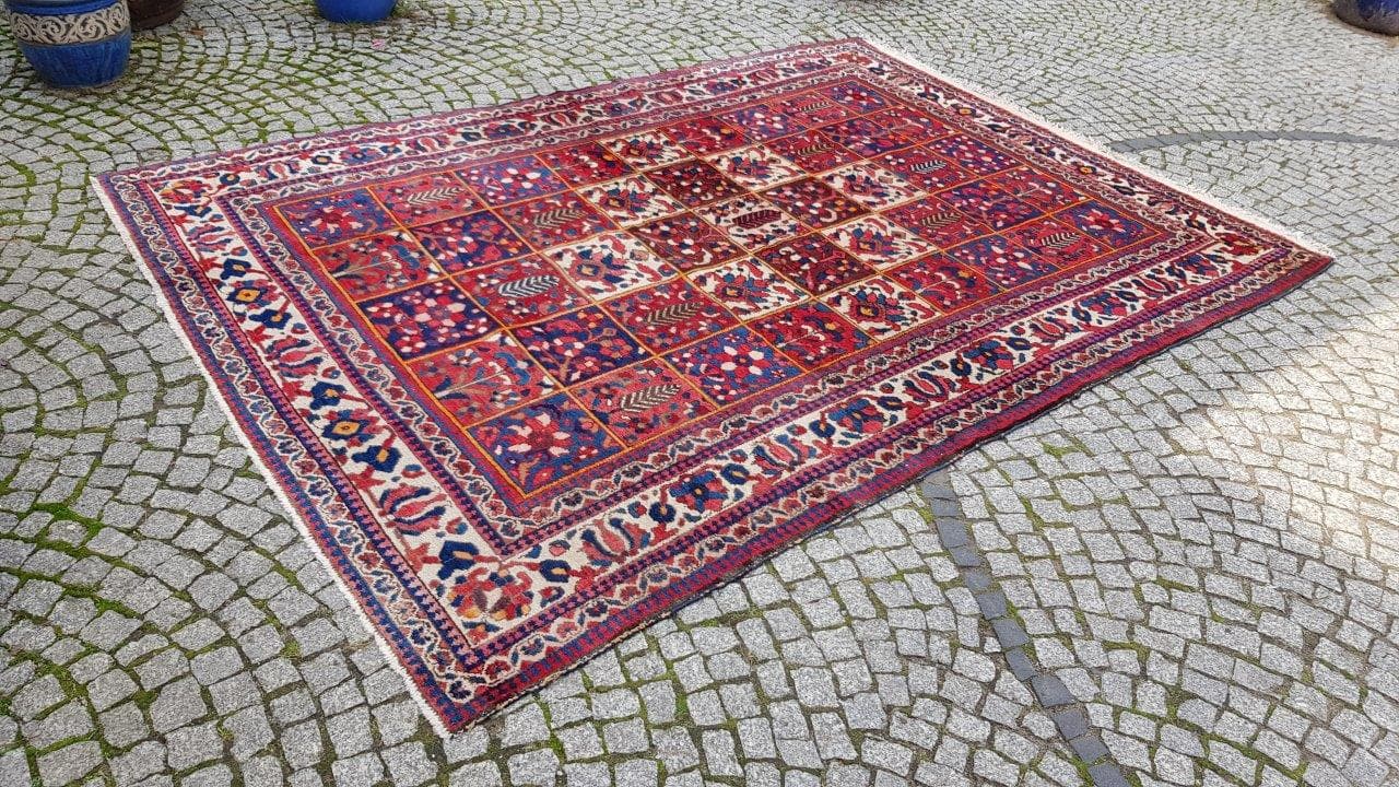 Dywan Bakhtiari 300x210 cm, czerwony niebieski biały żółty zielony, wełna bawełna, Iran, lata 70. - 402682