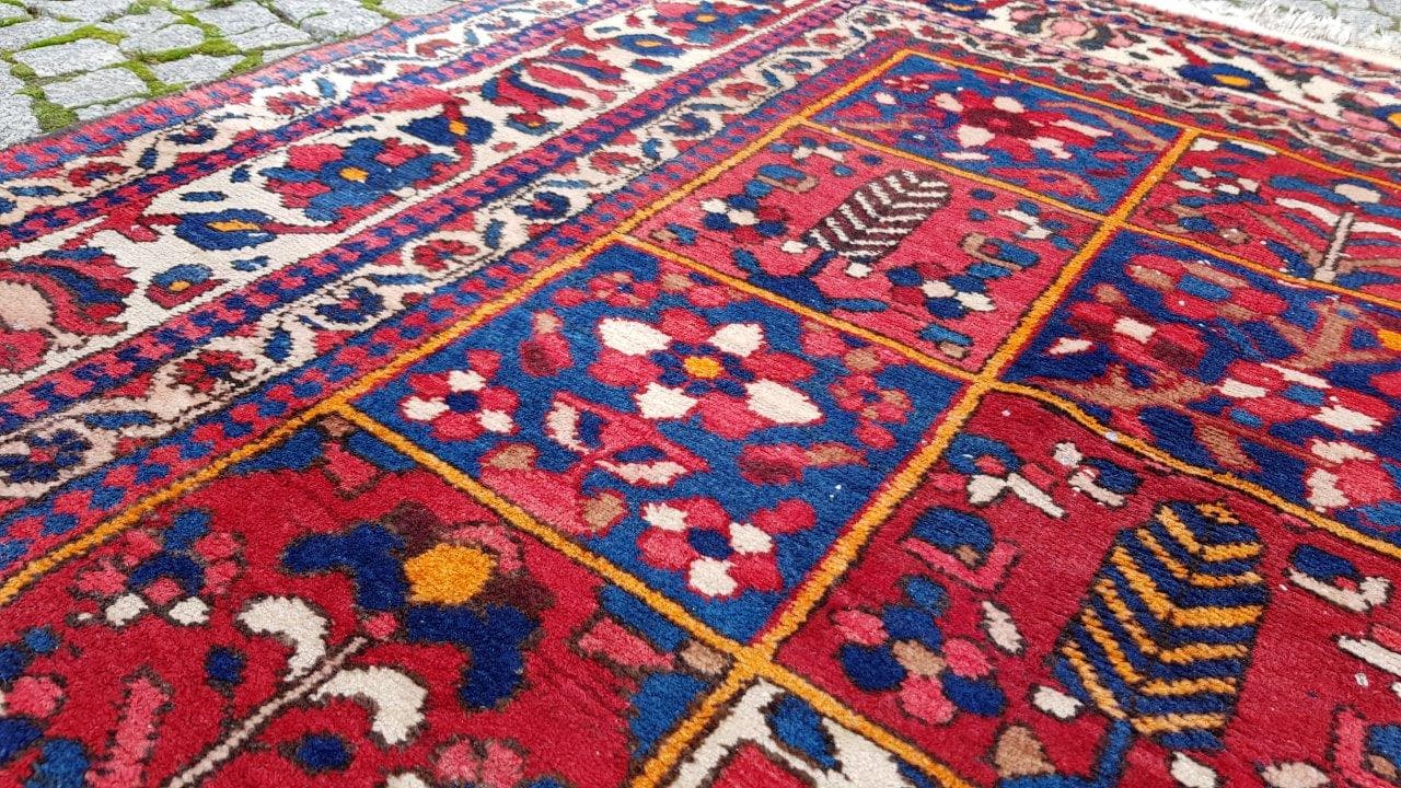 Dywan Bakhtiari 300x210 cm, czerwony niebieski biały żółty zielony, wełna bawełna, Iran, lata 70. - 402689
