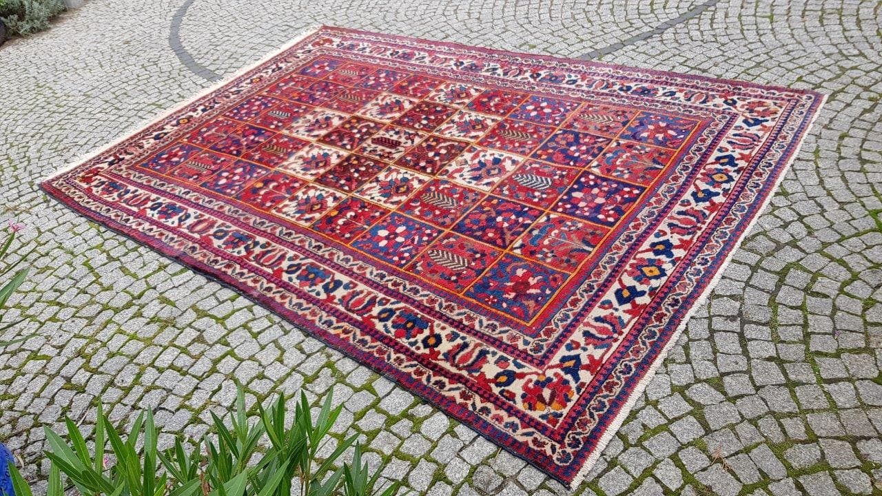 Dywan Bakhtiari 300x210 cm, czerwony niebieski biały żółty zielony, wełna bawełna, Iran, lata 70. - 402679