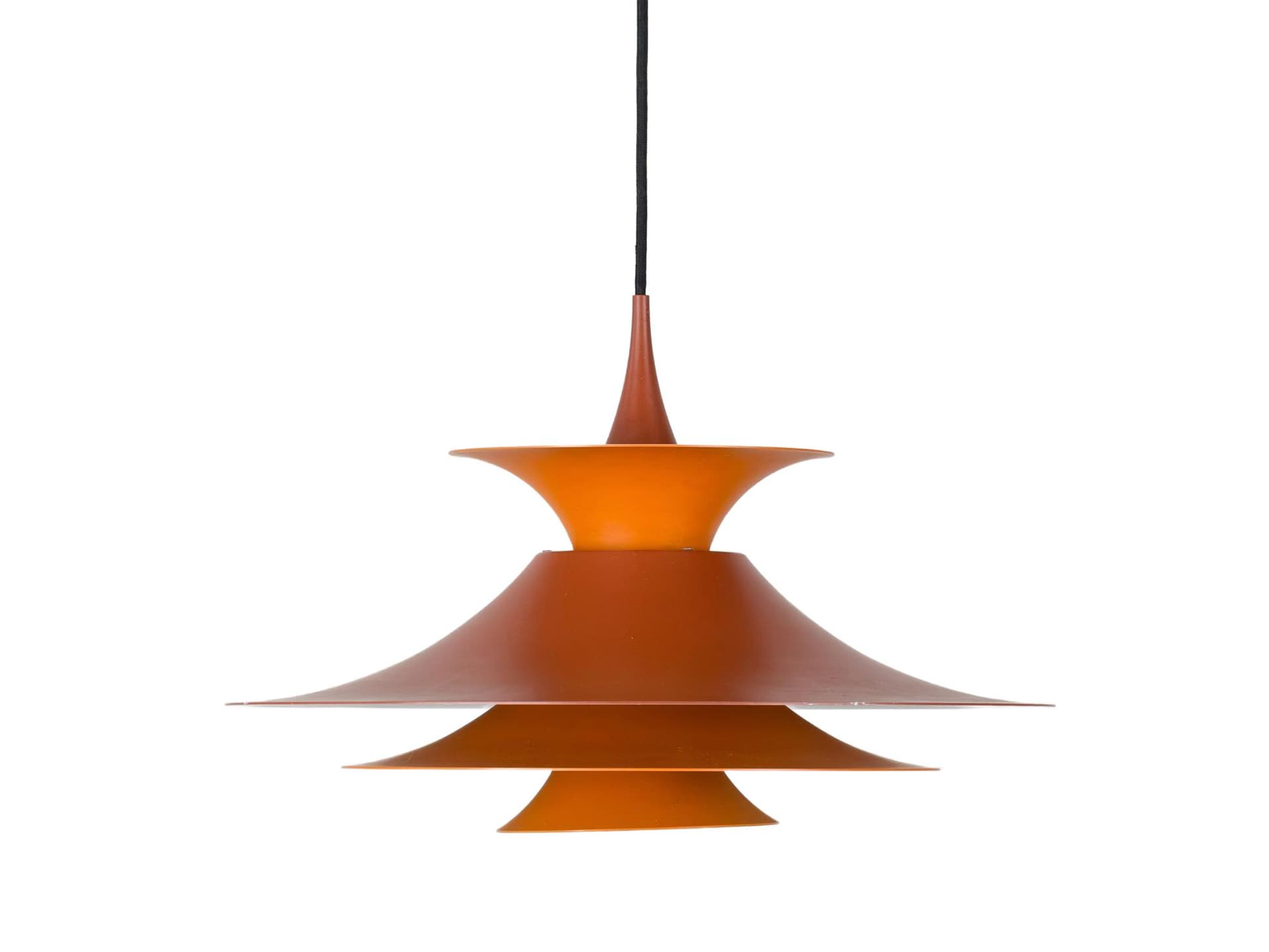 Lampa wisząca Radius, czerwony, aluminium, proj. E. Balslev, Fog & Mørup, Dania, lata 70.