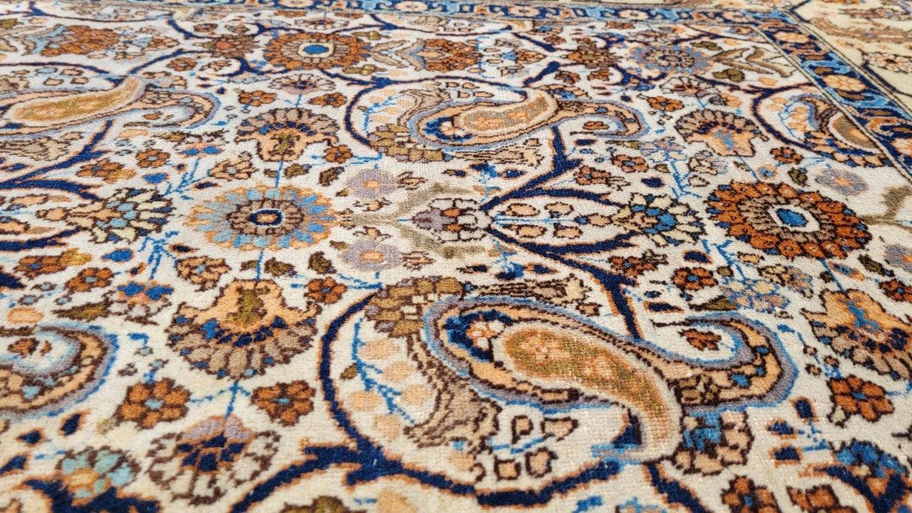 Persian carpet, beige blue brown orange, wool cotton, Iran, 1940s, 240x355 cm - 402729