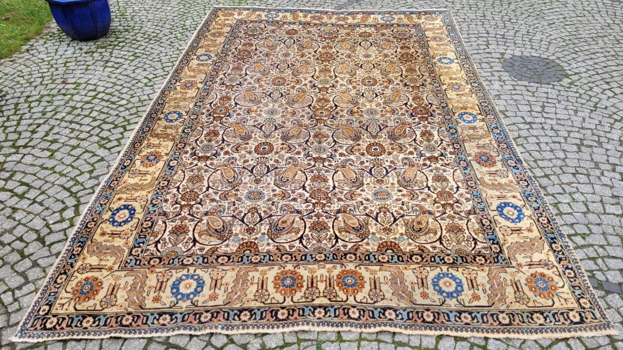 Persian carpet, beige blue brown orange, wool cotton, Iran, 1940s, 240x355 cm - 402722